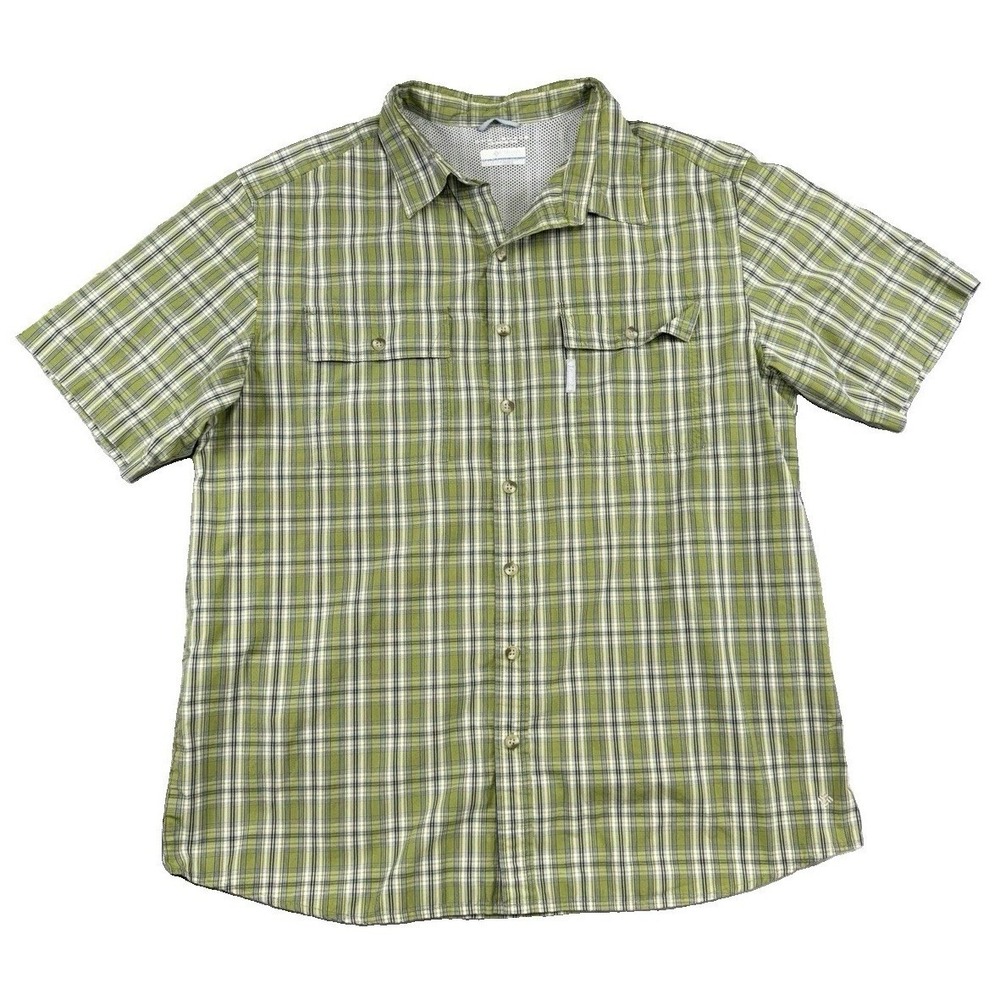 Columbia Omni-Shade Mens Sun Protection Shirt Green Plaid Vented Size XL Preppy